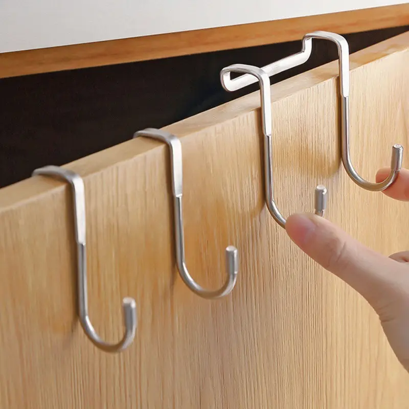 Stainless Steel S-shaped Hook Hole Free Kitchen Cabinet Door Back Hook Double S Hook