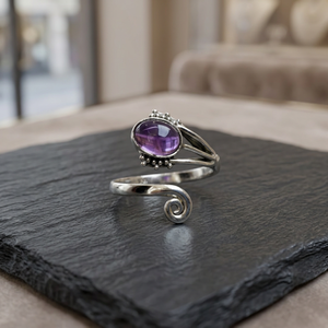 Solid 925 Sterling Silver Natural Amethyst Stone <b>Ring</b> Jewelry Oval Unique Wedding Party Gift Made in India Women Gemstone <b>Ring</b> - Product Image 1