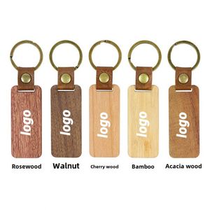 Promotional Custom Logo Wooden PU <b>Leather</b> <b>Keychain</b> New Design Wood Key Fob Engraving Logo Pattern - Product Image 1
