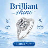Bague de fiançailles de luxe en argent sterling S925, moissanite ronde couleur D VVS1, halo coussin, à double sangle, plaqué rhodium, certifiée GRA