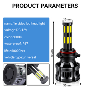 Ampoules de phare LED haute puissance 16 faces super lumineuses 30V 3000 lumens H1 H3 H7 H4 9005 9006 étanches universelles pour voitures - Product Image 4