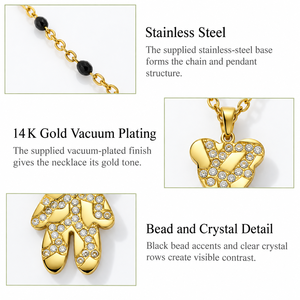 จี้หมีคริสตัลพร้อมสร้อยคอสแตนเลสชุบทอง 14K แบบสุญญากาศ ประดับด้วยลูกปัดสีดำ - Product Image 3