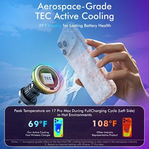 <span class=keywords><strong>Cargador</strong></span> Inalámbrico para Auto con Logotipo Personalizado, Semiconductor con Ventilador, Doble Refrigeración, Fuerte Imán, Soporte Magnético, RGB, para <span class=keywords><strong>iPhone</strong></span> - Product Image 3