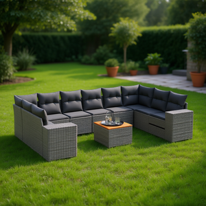 Ensemble de canapés de jardin en rotin gris moderne 8 places, mobilier d'extérieur avec housses amovibles, design contemporain - Product Image 2