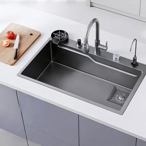 Fregadero de cocina grande de un solo tazón, lavabo para verduras con cascada, de acero inoxidable 304, para montaje superior, medio o bajo encimera - Product Image 1