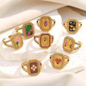 Dreamshow <span class=keywords><strong>Tarot</strong></span> модные ювелирные изделия Кольцо Красочная эмаль Циркон ювелирные изделия помолвка 18k позолоченные кольца из нержавеющей стали набор - Product Image 1