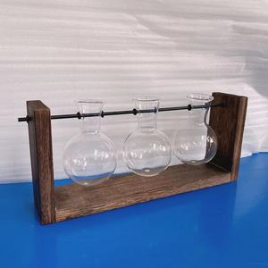 NEW Plant Terrariums Kit Tabletop Hydroponics Air Planter Holder With Glass Vase Metal Wood Swivel Stand for Home Office Decor - Product Image 2