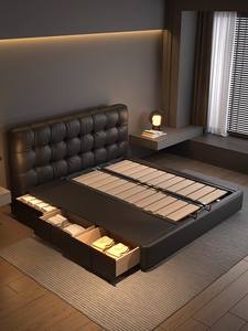 Moderne élégant Caramel nuage guimauve forme en cuir véritable bois massif en acier inoxydable chambre hôtel multi-taille lit de rangement - Product Image 2