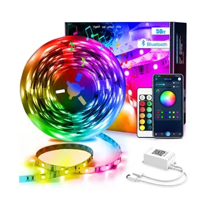 Hot Selling 12V 50ft 15M 5050 RGB led strip Music Sync Color Changing Remote App Control Flexible Smart Led Strip Lights