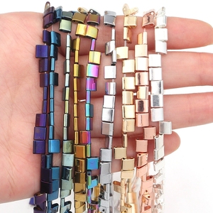Perles carrées en hématite multicolores, pierres précieuses, 5*5mm, à double trou, perles Tila en hématite pour la fabrication de bijoux - Product Image 6