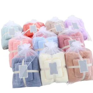 Wholesale Thick 2 Pcs Towel Gift Custom Logo Coral Fleece Multicolor Soft Microfiber Bath Towel Set