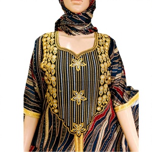 Abaya Africana y de Oriente Medio, Caftán Estampado de Rayón, Tejido Holgado con Cordón, Encaje Dorado, Pañuelo, Colores Duraderos, Transpirable, Mayorista OEM - Product Image 1