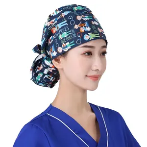 Mulheres Doctor Nurse Botões Cotton Scrub Cap