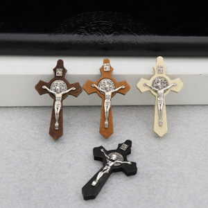 Ciondolo Crocifisso Cattolico, Collana Rosario con Croce in Legno, Ciondolo Fatto a Mano in Metallo Intrecciato, Accessori per Gioielli in Lega - Product Image 1