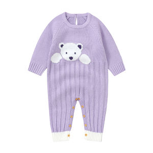 Mimixiong haut classement enfant en bas âge vêtements à manches longues combinaison dessin animé ours motif nouveau-né bébé tricoté barboteuse unisexe Onesies - Product Image 1