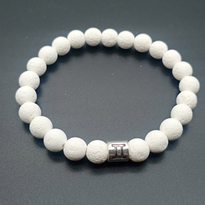 Bracelet Vintage en Agate de Lave Blanche de 8mm Prix Usine 12 Zodiaque <span class=keywords><strong>Horoscope</strong></span> Perles Brillantes Bracelet pour Femmes Hommes Signe Étoile Cadeau Extensible - Product Image 4