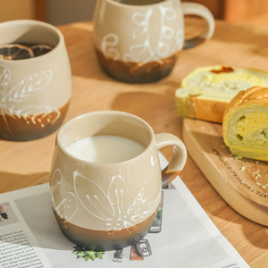 Japanese Style Rough <b>Ceramic</b> Coffee Mug Leaf Pattern Matte Finish Retro Design For Everyday Use - Product Image 4