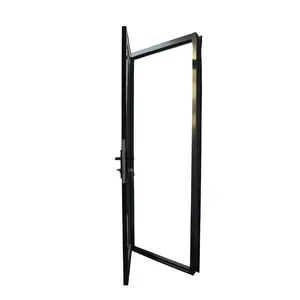 Aluminium Glass Door Design Black Color Aluminum Hinged Doors With Double Toughened Tempered Glass High Quality Interior Solid Wood Swing Aluminum Alloy