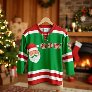 Nuova Divisa Personalizzata per Hockey su Ghiaccio, Maglia Reversibile <span class=keywords><strong>Pro</strong></span> Sublimata con Babbo Natale per Squadre Giovanili - Product Image 1