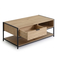 Table basse industrielle avec tiroir et étagère de rangement ouverte, 2 niveaux, en bois, moderne, rectangulaire, KD, table de canapé rectangulaire