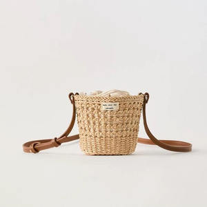 Bolso de Playa Tipo Cubo para Mujer, con Forro de Papel, Correa Cruzada, Cierre de Cordón, Diseño Tejido, Asa Elegante, 1-2L - Product Image 1