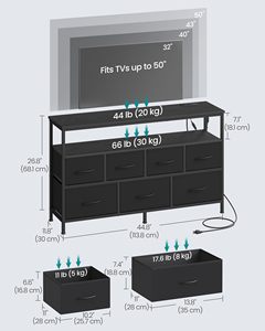 Commode SENYU à 6 tiroirs marron rustique avec éclairage LED, prises électriques, meuble TV large en tissu pour chambre, organisateur de rangement décoratif - Product Image 2