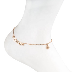 गुलाब सोना मढ़वाया लिंक चेन पायल पैर गहने स्टेनलेस स्टील फूल आकर्षण पैर श्रृंखला पायल - Product Image 4