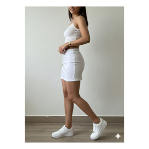 Mini-jupe blanche avec ceinture élastique et cordon de serrage, imprimé cœur, longueur 45 cm, jupes pour femmes - Product Image 3