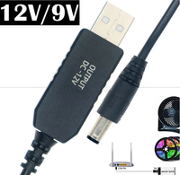 Jingsai 12V USB Boost Cable de alimentación 5,5*2,5mm PVC revestido USB a DC para enrutador/gato ligero