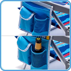 כיסא חוף מתקפל SunnyFeel עם תיק קירור 5 מצבי שכיבה בד פס כחול פלוס כיס לחטיפים ומשקאות