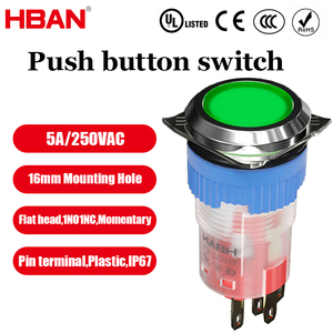 Interruttore a Pulsante HBAN Leggero a 4 Pin 16mm 250VAC, Controllo a Pannello <span class=keywords><strong>LED</strong></span> Completamente Illuminato, Testa Piatta, Momentaneo, IP67 - Product Image 1