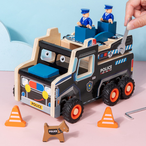 Montessori <span class=keywords><strong>voiture</strong></span> <span class=keywords><strong>de</strong></span> <span class=keywords><strong>police</strong></span> pour enfants écrou vis démonter blocs jeu éducatif semblant jouer cadeau jouets pour enfants - Product Image 4