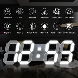 Wall Clock 3d EMAF Korea 15 Inch Large 3D LED Wall Clock Electronic Digital Remote Controller Luminous Wall Clock Office Decoration Wall Clock