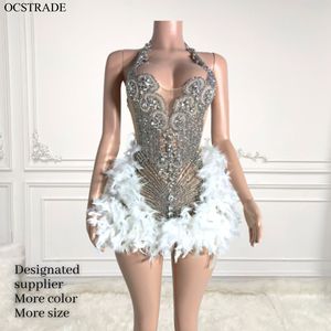 womens cocktail party dress Design White Feather Splicing Polka Dot Princess Puffy Birthday Dress –  PreppyDress main image 0