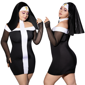 Tenue de soirée sexy pour filles, lingerie de jeu de rôle de nonne, costume en satin grande taille pour Halloween, Pâques, fête, tenue fantaisie, ODM en gros - Product Image 1