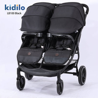 Poussette double pour jumeaux Kidilo, poussette haute avec capote complète, poussette double légère et pliable inclinable