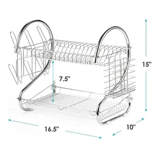 Escurridor de vajilla de alta calidad personalizado, soporte de almacenamiento de 2 niveles para fregadero de cocina