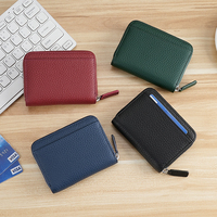 Dompet Kartu Lipat Kulit Tekstur Leci Wanita, Tempat Kartu Anti-RFID dengan Dompet Koin Multifungsi, Mendukung Logo OEM