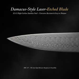 Lot <span class=keywords><strong>de</strong></span> 8 <span class=keywords><strong>Couteaux</strong></span> <span class=keywords><strong>de</strong></span> Cuisine Professionnels 8 Pouces en Acier Inoxydable 3Cr13 Motif Laser Damas pour Trancher et Santoku - Product Image 3