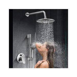벽 설치 니켈 광택 황동 샤워 시스템 세트 뜨겁고 차가운 샤워 믹서 세트 욕실