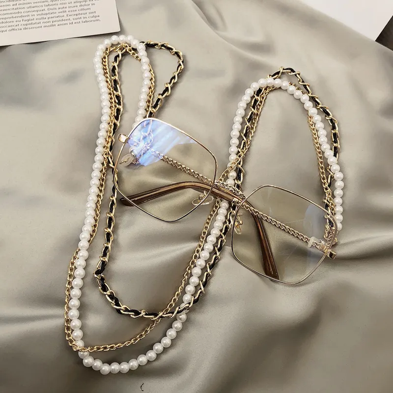 Kacamata Hitam Mutiara Putih Multi-lapis 2019 Rantai Seksi untuk Kacamata Hitam Cantik Kacamata Baca Rantai Penahan Kabel