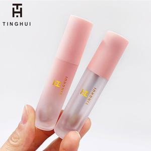 Vente flash - Emballage personnalisé pour gloss à lèvres avec logo, tube de gloss à lèvres rond rose et vert dégradé avec pinceau - Product Image 6