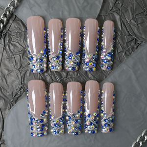 เล็บปลอมอะคริลิคทำมือขายส่ง แบบเต็มเล็บทรงสี่เหลี่ยม รูปทรงโลงศพ สีชมพู ประดับด้วยเพชร - Product Image 2