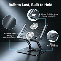 360 °   Support de refroidissement rotatif pour ordinateur portable en acier au carbone, double ventilateur, support pliable pour ordinateur portable, 10-17 pouces, 3 couleurs, pour la maison et le bureau