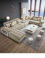 Ecksofa mit Kissen, Breiter Longchair, Stoff, Modernes Wohnzimmer-Sofa-Set, U-Form, Gepolstert, 7-Sitzer