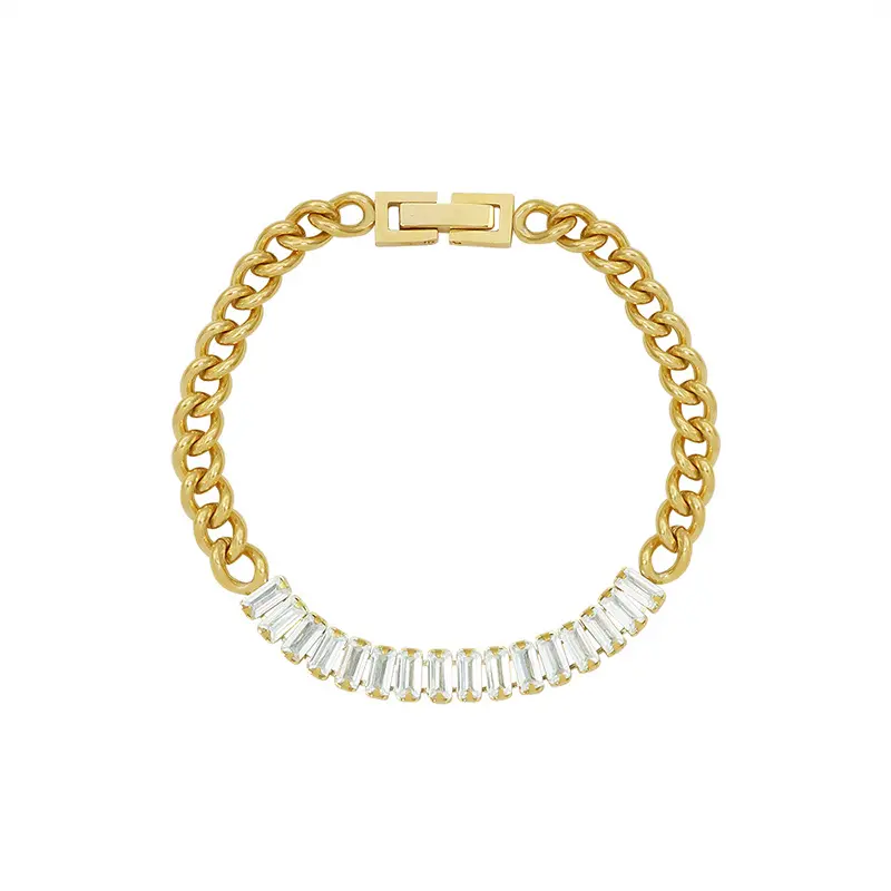 Gelang zirkon sambungan niche mewah ringan Perancis gelang baja titanium gelang populer wanita hadiah perhiasan tangan pacar grosir