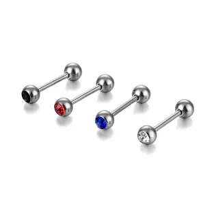 Surgical Steel Tongue Rings Women Flat Crystal Piercing Tongue Barbells Piercing Body Jewelry 14G Wholesale /