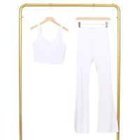 Ensemble de yoga 2 pièces pour femme, respirant, effet seconde peau, avec soutien-gorge de sport push-up à maintien renforcé et effet embellissant le dos, et pantalon évasé, tenue d'entraînement