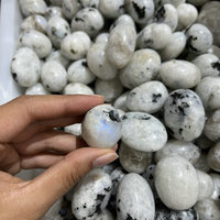 Batu Kristal Alami Hitam Dot Moonstone Dipoles Batu Cahaya Biru untuk Membuat Perhiasan