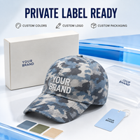 Casquette de baseball camouflage personnalisée 6 panneaux, imprimé intégral, en sergé de coton, avec logo brodé et visière pré-courbée pour marque privée